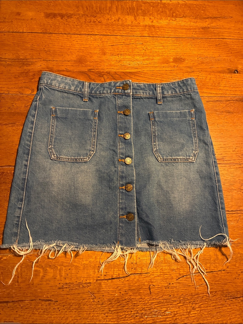 BDG Light Blue Button-Front Denim Mini Skirt